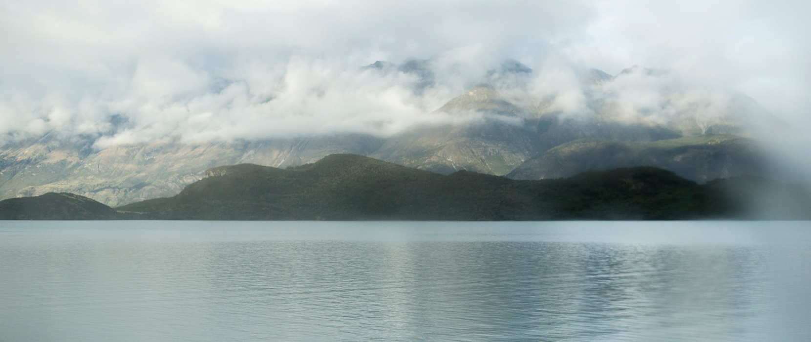 View across lake to mountains