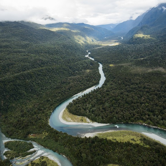 Aerial view of hollyford valley