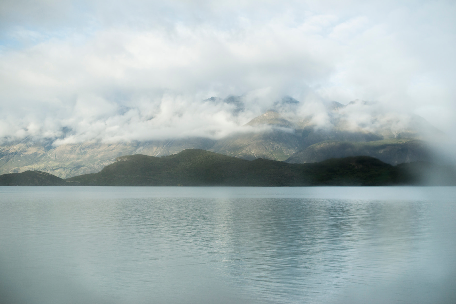 View across water to mountains